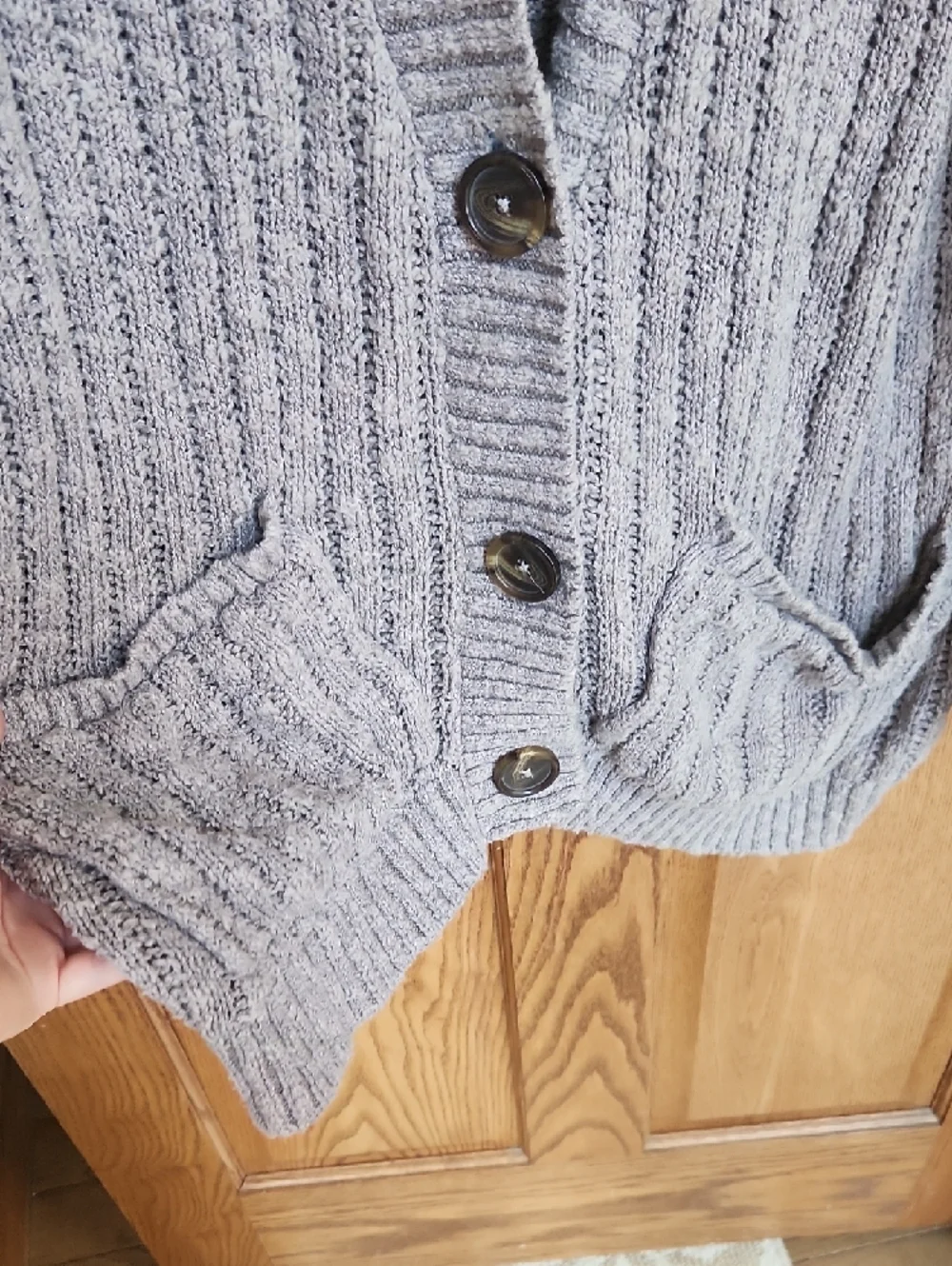 SO Gray Ribbed Open-Front Button Cardigan - Picture 4 of 8